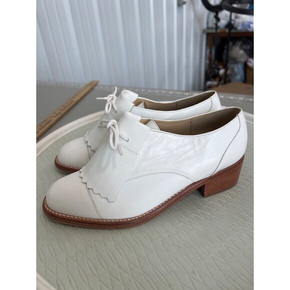Kenneth Cole Kiltie Leather Oxford Dress Shoe Womens 7.5 White Leather Academia - Picture 3 of 7